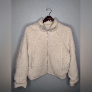 Vintage Blue Willi’s Denmark Women's Wool Zip Bomber Jacket Coat Ivory A9